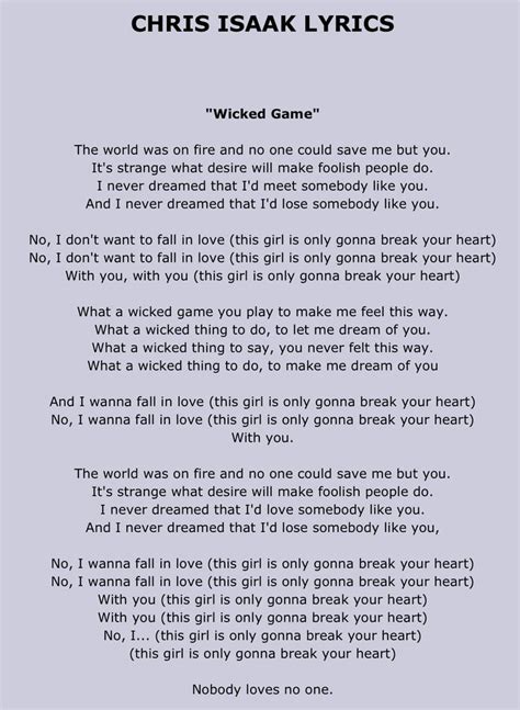 wicked lyrics|lyrics wicked game.